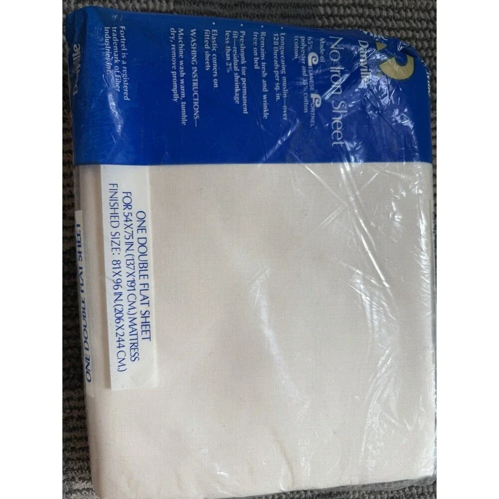 Danville Full Double Flat White Sheet No Iron Cotton Polyester NOS